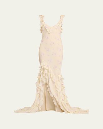 LoveShackFancy Roseline Floral Ruffle Maxi Dress