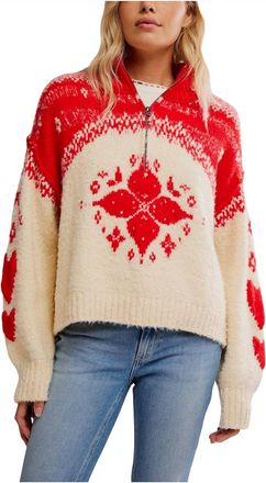 Free People Mythical Turtle Neck Sweater In Vanilla Scarlet Combo