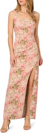 Adrianna Papell Floral Jacquard Metallic Matelasse Column Gown in Coral Multi at Nordstrom, Size 10