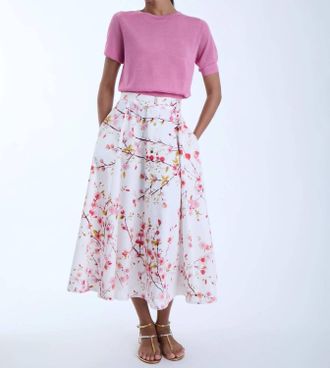 Karina Grimaldi Lola Print Midi Skirt In White Summer Whisper
