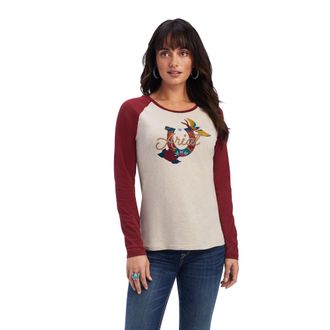 Ariat Womens REAL Ropey Rose T-Shirt Long Sleeve in Oatmeal Heather Rouge Red, Size X-Small, by Ariat