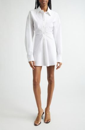 Alexander Wang Zip Cinch Long Sleeve Stretch Cotton Mini Shirtdress in White at Nordstrom, Size 12