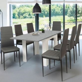 IDMarket Dona Mesa De Comedor Rectangular Extensible Para 4-8 Personas Con Tablero Efecto Hormig&oacute;n 80-160 Cm