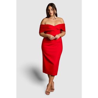 Coast Plus Bardot Ponte Midi Dress in Red at Nordstrom, Size 14