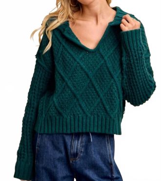Bibi Diamond Patterned Collared Sweater Top In Hunter