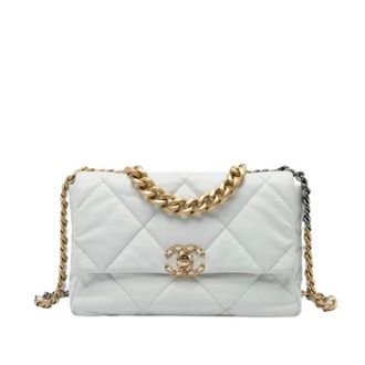 Chanel Pre-owned Large 19 Flap Bag - Dames - Pre-owned - Wit - Maat: ONE Size Leer