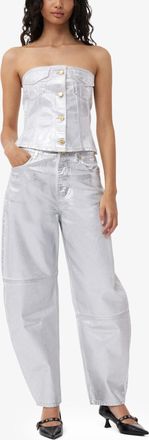 Ganni White Silver Foil Stary Jeans - Size 26 Organic Cotton
