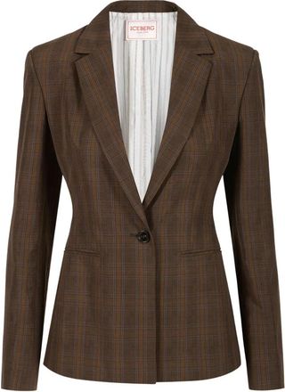 Iceberg Enkelrijige blazer met ruit - Dames - Blazers - Bruin - XS - Katoen - Jassen
