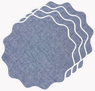Solino Home Linen Placemats Set of 4, 16 Inch Round for Dining Table, Holiday and Everyday Table Decor - Giselle Scallop Edge in White And Chambray
