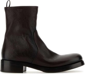Prada Dark Brown Leather Ankle Boots