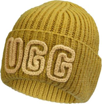 UGG Womens Chunky Crafted Rib Bean Beanie, Ochre Green, One Size