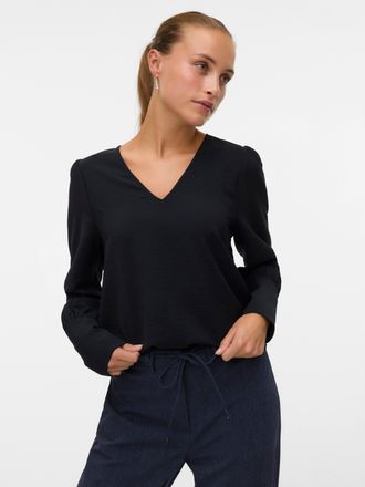 Vero Moda Langarmbluse VERO MODA VMESME LS V-NECK TOP WVN GA, Damen, Gr. XS, schwarz, Web, Obermaterial: 100% Polyester, unifarben, regular fit normal, V-Aussch