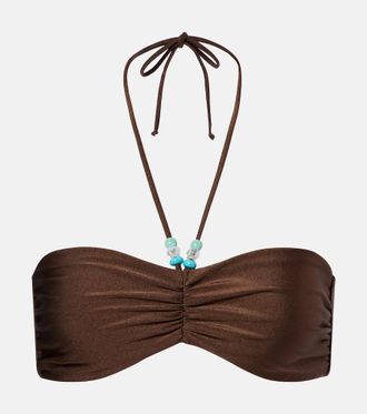 JADE Swim Zoe beaded ruched bikini top