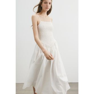 H&M Smocked Flared-skirt Dress in White at Nordstrom, Size Medium