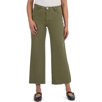 Kut from the Kloth Meg Fab Ab Raw Hem High Waist Ankle Wide Leg Jeans in Olive at Nordstrom Rack, Size 12