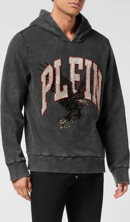 Philipp Plein Felpa con cappuccio in jersey con logo di strass e vestibilit&agrave; relaxed