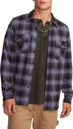 Lucky Brand Soft Knit Jersey Plaid Button-Up Shirt in Navy Multi at Nordstrom, Size Xx-Large