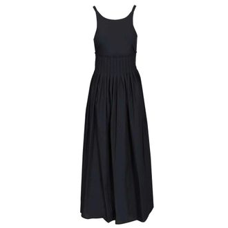 Emporio Armani Midi Dresses, female, Blue, Size: XL Long Dress in Poplin with Smocked Motif