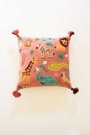 Kalalou Velvet Embroidery Pillow - Animals