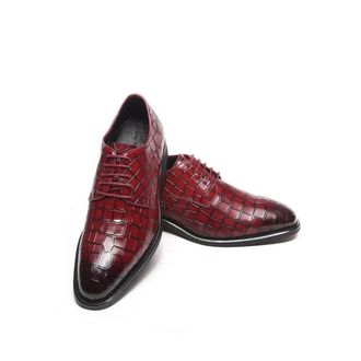 Generic Formal Shoes for Men Lace Up Crocodile Embossed Derby Shoes Leather Resistant Non Slip Block Heel Rubber Sole Business(Red,6.5 UK)