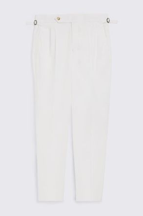 Moss White Cotton Pleated Trouser