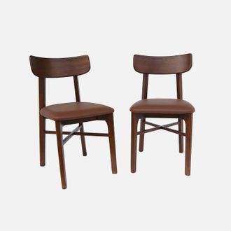 Sweeek Sweeek - Sillas De Madera De Hevea Y Polipiel, Set De 2, Thea, Madera De Nogal, 43.5x48x81 Cm