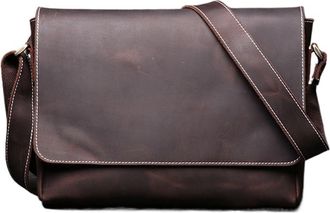 Generic Retro Mens Genuine Leather One-shoulder Bag Head Layer Cowhide Cross Style Large Capacity Casual Messenger(Dark Brown)