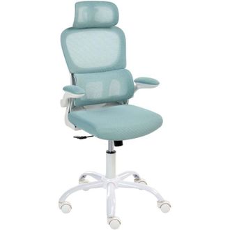 Beliani Office Chair Blue Mesh Upholstery Iron Base Swivel Adjustable Height Headrest and Padded Armrests Tilting Backrest with Lock Mechanism Home Office