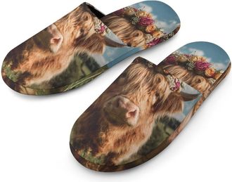 Generic Highland Cow in The Scottish Highlands Mens Slippers Warm Non-Slip Houes Shose Spa Slipper for Home Bedroom