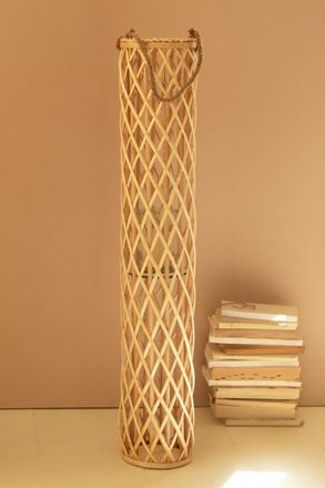 Kalalou Tall Cylinder Willow Lantern W Glass Insert - Natural