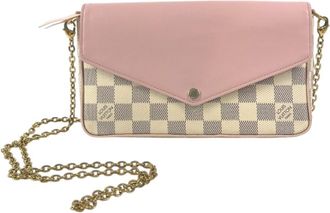 Louis Vuitton Pink White Damier Azur Chain/Shoulder Wallet (Pre-Owned)