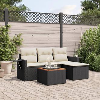 vidaXL Set De Muebles De Jard&iacute;n 5 Pzas Y Cojines Rat&aacute;n Sint&eacute;tico Negro Vidaxl