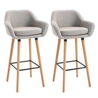 HOMCOM 2 PCs Upholstered Bucket Seat Bar Stools w/ Solid Wood Legs Beige | TJ Hughes