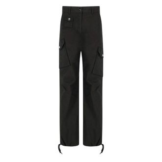 Ganni Broeken, Dames, Zwart, S, Katoen, Stretch Katoen Cargo Broek met Zakken