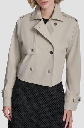 DKNY Crop Trench Coat in Ecru at Nordstrom, Size X-Small