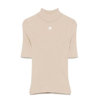 Courr&egrave;ges Truien & Vesten, Dames, Beige, S, Polyester, Reedition Short Sleeves Sweater