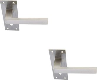 Loops 2x PAIR Straight Square Handle on Slim Lock Backplate 150 x 50mm Satin Nickel