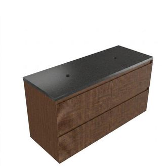 Saniclass Holz Atelier Badkamermeubelset - 120x45x63cm - Noche basalten wastafel gepolijst - 1 wasbak - zonder kraangat - 2 lades - mat walnut pure (hout)
