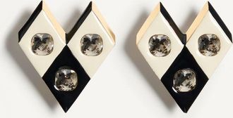 Valentino Garavani Orecchini Losangettes In Metallo, Smalto E Cristalli Donna ORO/NERO/CRYSTAL UNI