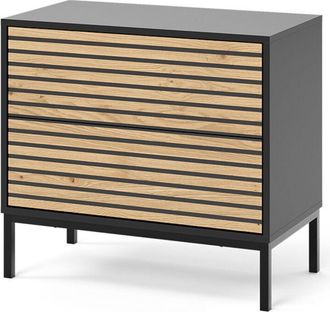 Vicco Mesilla de noche Eliza, Negro/roble, 66 x 60 cm con 2 cajones, Vicco