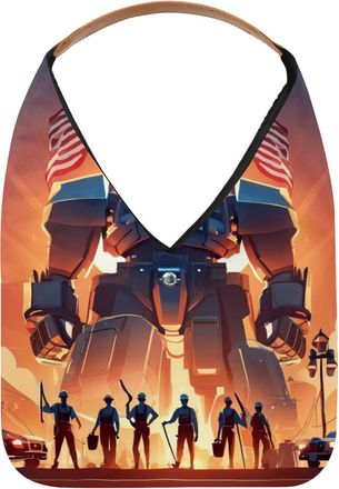 Generic Labor Day Pattern Reusable Lightweight Grocery Bags - Foldable Into Compact Pouch, Washable & Sturdy, Multipurpose for Shopping and Travel