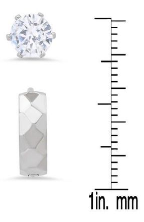 Steeltime Mens Stainless Steel CZ Stud & Huggie Hoop Earrings in Silver at Nordstrom Rack
