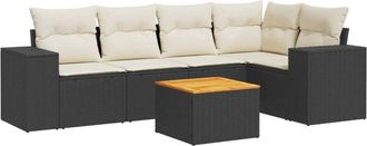 vidaXL Vidaxl - Set De Sof&aacute;s De Jard&iacute;n 6 Piezas Y Cojines Rat&aacute;n Sint&eacute;tico Negro