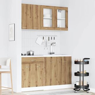 Berkfield Home 4 Piece Kitchen Cabinet Set Lyon Artisan Oak Engineered Wood in Brown