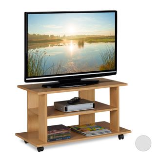 Relaxdays Relaxdays - Mobiletto Per La Televisione Con Ruote, 2 Ripiani Decoder Console Porta Tv Hlp 45x80x40 Cm, Legno Naturale
