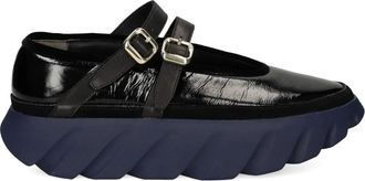 4CCCCees double-buckle leather flat pumps - women - Patent Leather/Rubber/Leather - 38 - Black