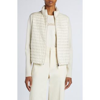 Moncler Quilted Down & Virgin Wool Knit Cardigan in Pearl White at Nordstrom, Size Large