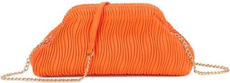 Girly HandBags Womens Pleated Evening Clutch Bag with Chain Strap - Large Shoulder Purse for Weddings, Parties, and Formal Events Large Orange