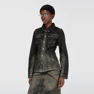 Diesel Fitted trucker jacket in dirty-effect denim - Denim Jackets - Woman - Black