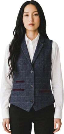TruClothing Womens Navy Wool Blend Tweed Tailored Fit Vest - TPW-32